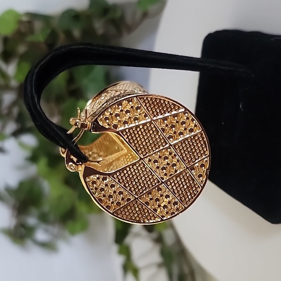 Gold Filled Basket Style Earrings Argyle Design New - Picture 7 of 8